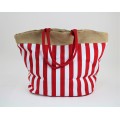 9216- RED AND WHITE STRIPE CANVAS TOTE